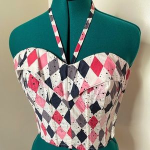 1950s style bustier harlequin diamond sun top adjustable Alexandra of California
